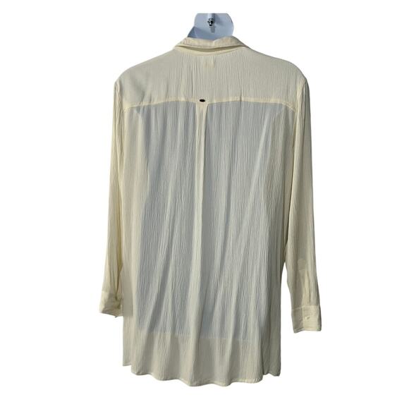 O'NEILL Top Womens Size Medium Woven Crinkle Sheer Button Tunic Blouse Off-White - Picture 2 of 11